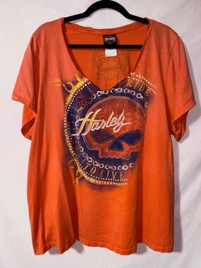 Harley-Davidson Women’s Orange Skull Graphic Short Sleeve Tee